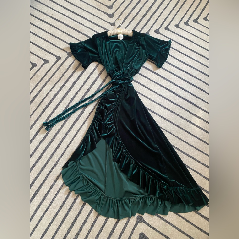 Misa Los Angeles Emerald Green Velvet “Selina” Midi Ankle Length Wrap Dress XS - Picture 2 of 8
